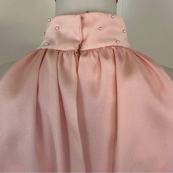 Vintage Beaded Mock Neck Sleeveless Bow Asymmetrical Midi Dress - Picture 4 of 11